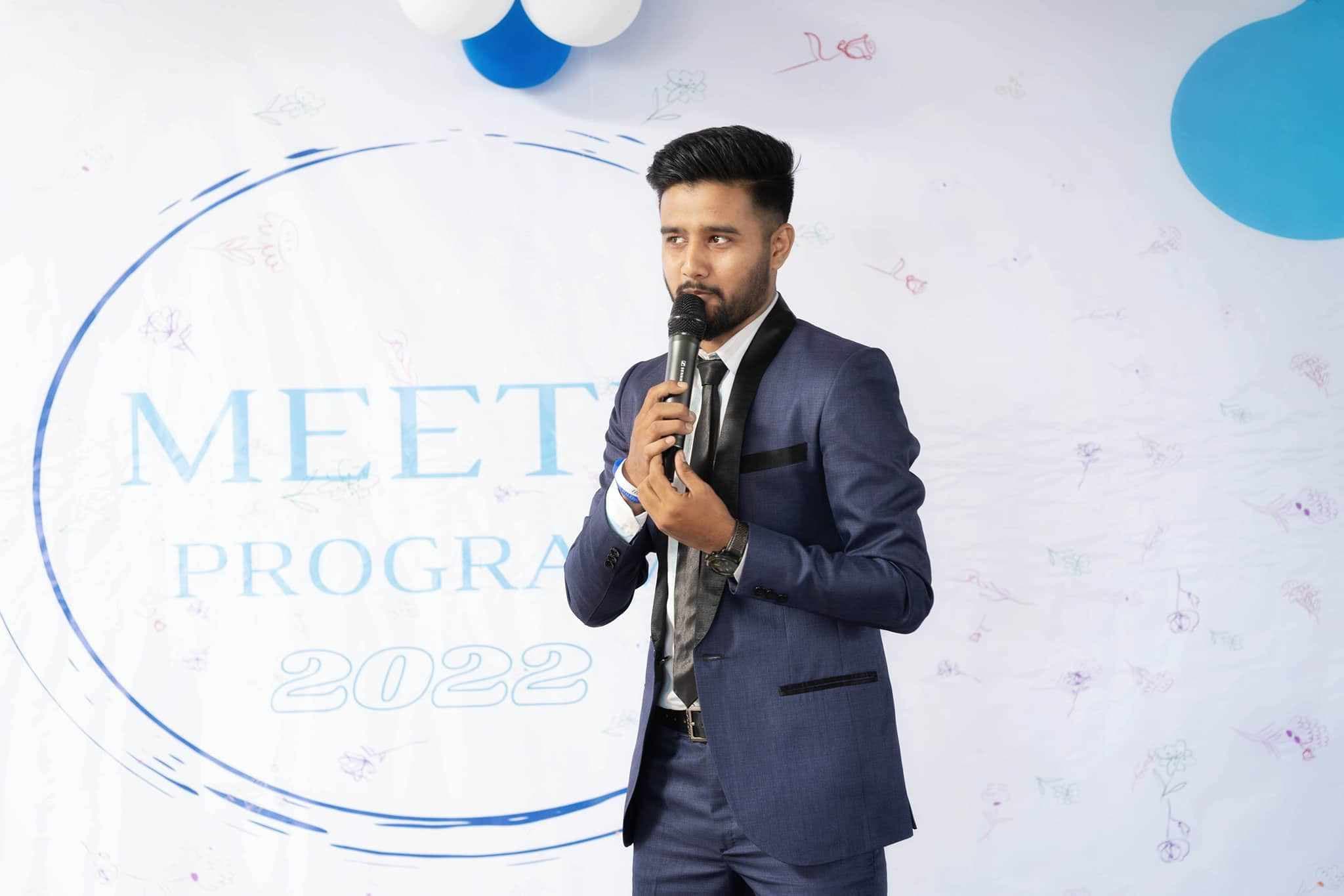Arjun Basnet delivering an AI and technology session at the Meet Program 2022 in Nepal