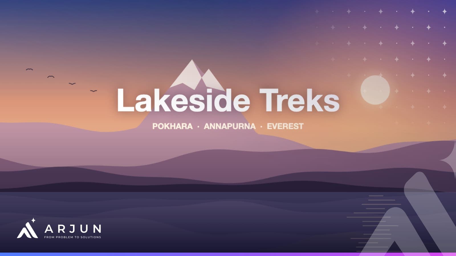 Frame from a Claude-generated animation: dawn over layered Himalayan ridges and a lake, with the title Lakeside Treks